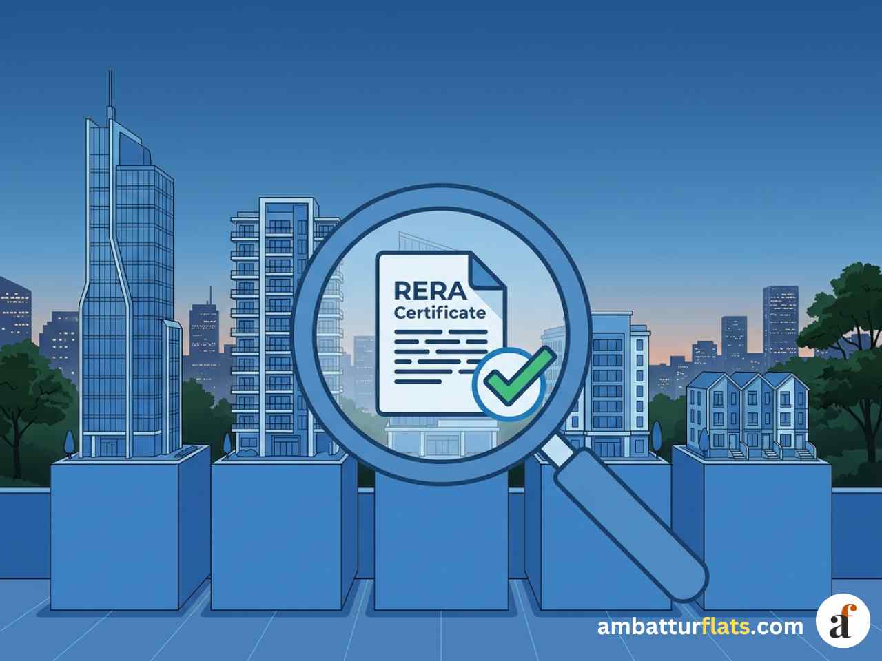 Illustration of a document being reviewed with a checklist, representing RERA verification