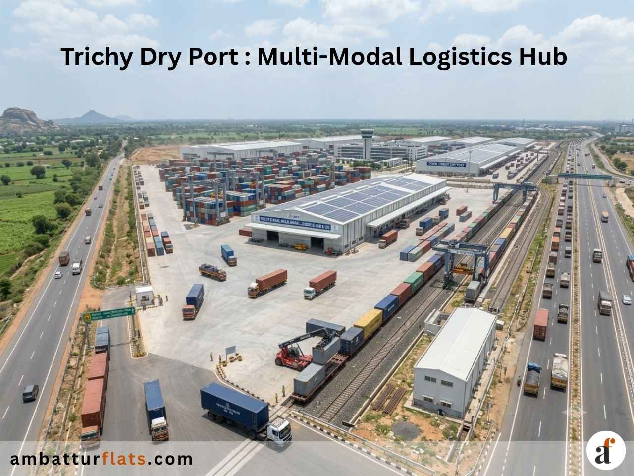 Trichy Multi-Modal Logistics Hub showing dry port, container yard, and highway