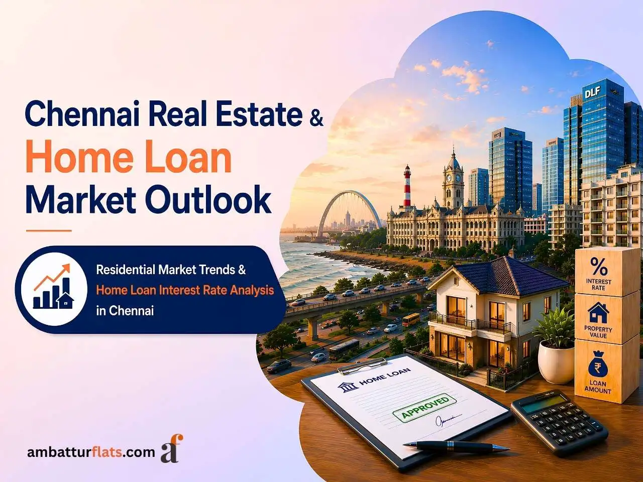 Infographic of Chennai real estate, residential buildings, home loan approval and interest rates