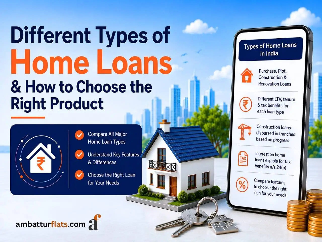 Different types of home loans in India, including purchase, plot, construction and renovation loans.