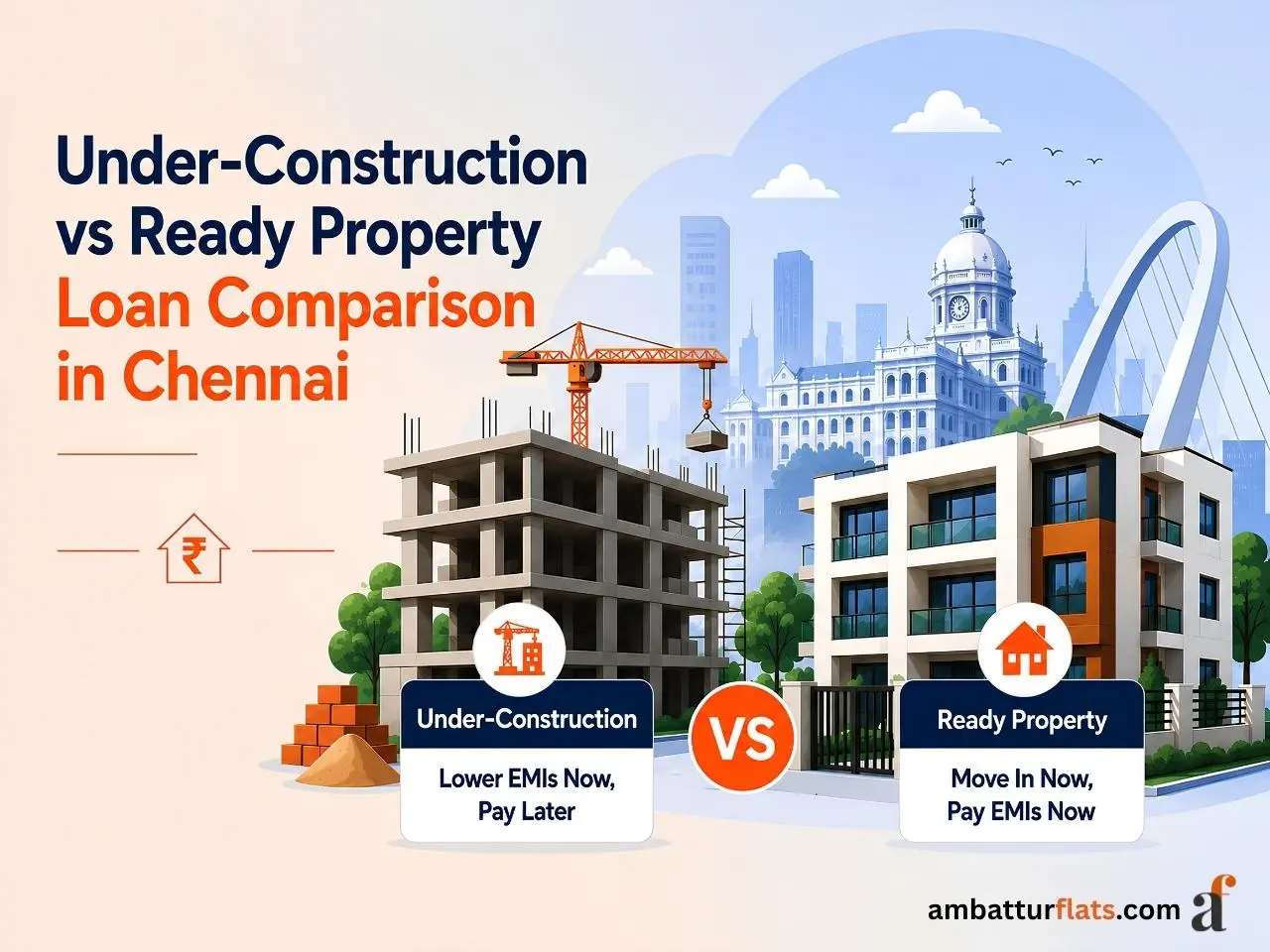 Infographic comparing an under-construction building and a ready-to-move home in Chennai