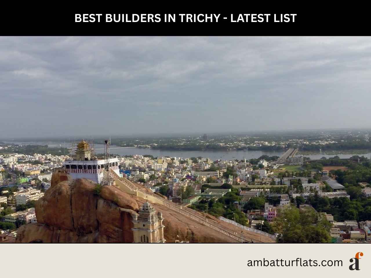 Architectural design and modern building construction by top real estate developers in Trichy, with the ambatturflats.com logo.